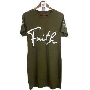 ON FIRE dark green t-shirt dress Faith Graphic / 1X